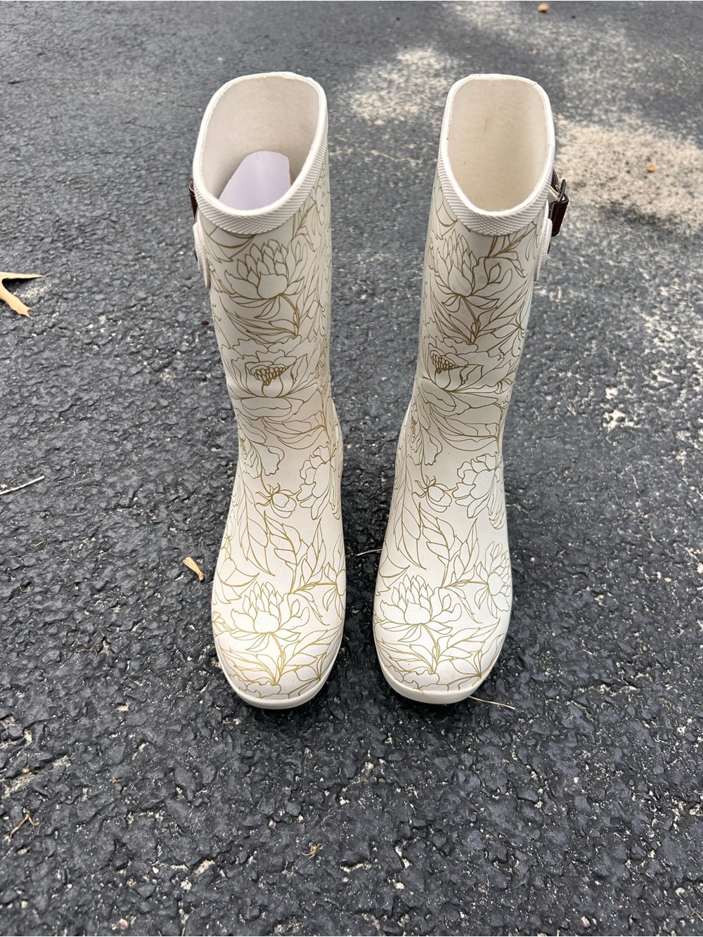 Chooka Cream Rain Boots with Gold Floral Print